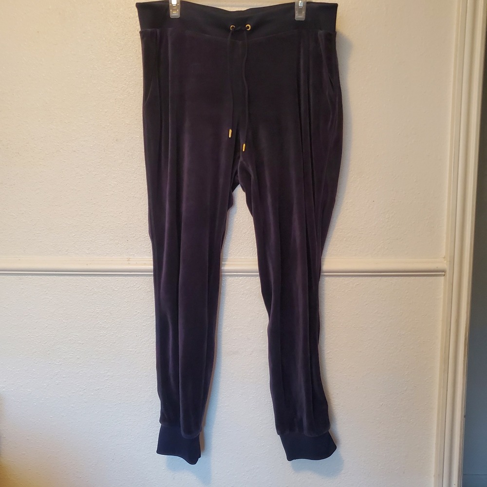 Juicy Couture Navy Blue Velour Joggers XL Drawstring Lounge Pants